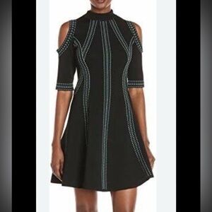 Guess Black Mini Dress with Blue Detailing medium NWT cold shoulder